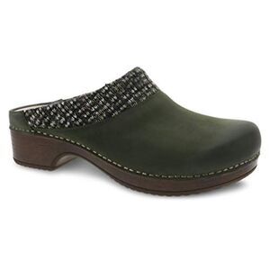 Dankso Bev Mule Green Leather Sweater Trim Size 40 9.5 Burnished Boho Comfort